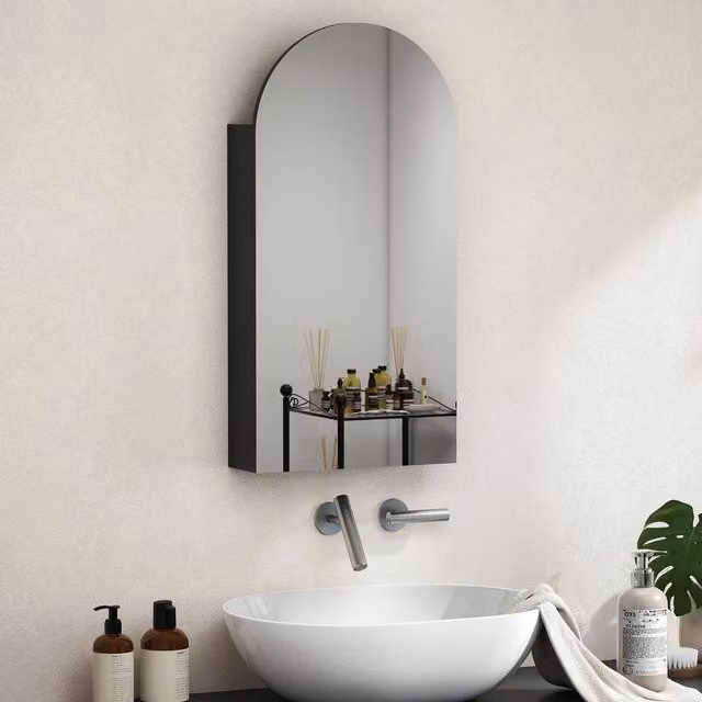 HOMCOM Modern Wall Mounted Black Bathroom Mirror Cabinet with Glass Doors and Internal Shelves – 1