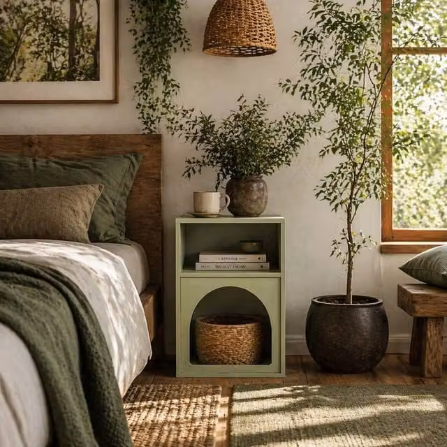 Wyld Haus Nimayo Green Bedside Table with 2 Open Compartments, W/D/H: 40 x 30 x 60 cm