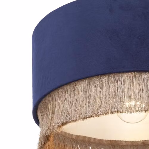 Happy Homewares Modern Round Blue Velvet Pendant Light Shade with Gold Tassels, W: 30 cm, H: 13 cm – 3