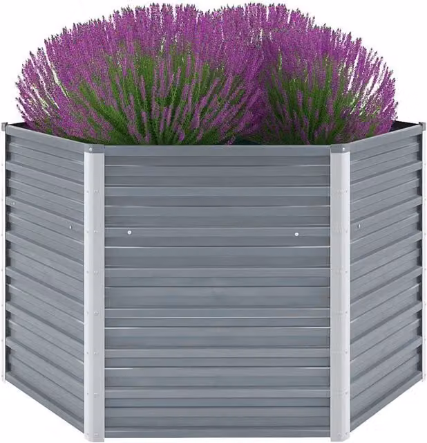 Berkfield Home Garden Galvanised Steel Raised Bed in Grey, W/D/H: 129 x 129 x 77 cm