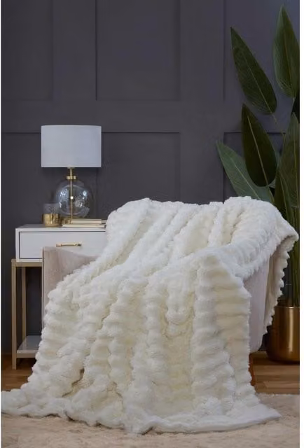 Rapport Home Faux Fur Throw Blanket in White