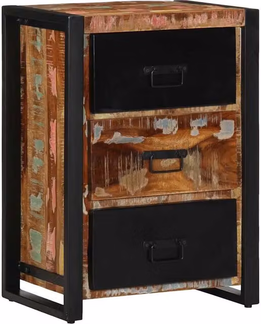 Berkfield Home Multicolour Reclaimed Solid Wood Drawer Cabinet in Black, W/D/H: 50 x 35 x 70 cm