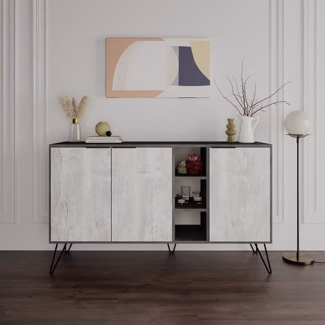 Decortie Clara Console Sideboard Display Unit in Retro Grey, W/D/H: 142 x 36 x 83 cm