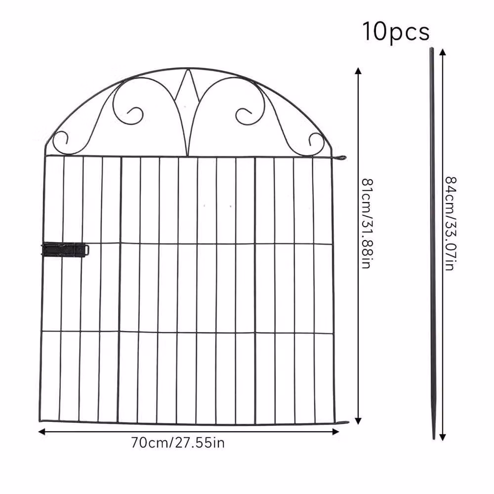 EONLION Metal Garden Fence with Gate and 9 Border Panels, Black, Height: 100 cm – 2