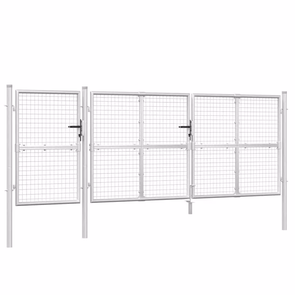 Berkfield Home Silver Mesh Garden Gate, Galvanised Steel, W: 400 cm, H: 175 cm – 2