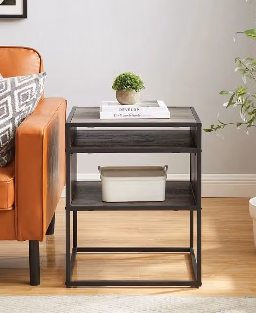EONLION Industrial Modern Square Open Shelf Side Table in Brown