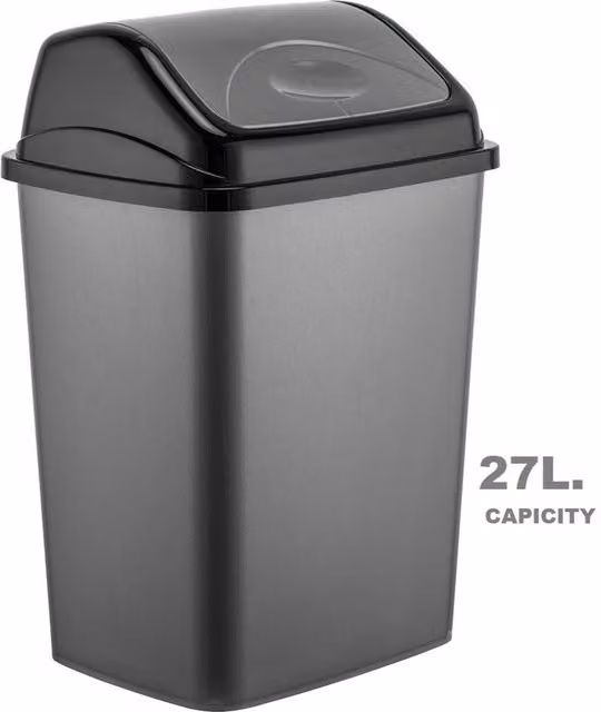 MantraRaj Black Plastic Kitchen Swing Top Dustbin and Recycling Bin, 27 l