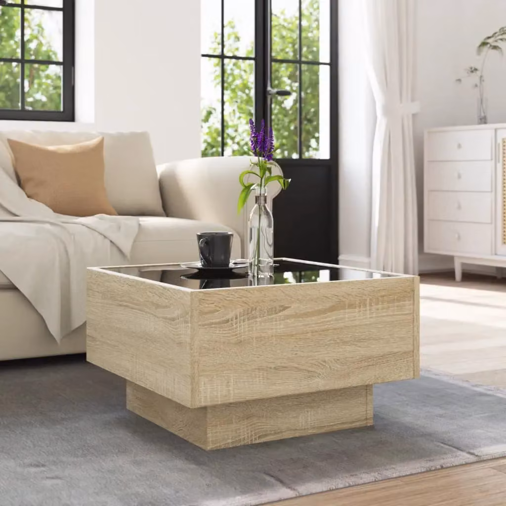 Berkfield Home LED Coffee Table in Sonoma Oak Brown, W/D/H: 50 x 50 x 30 cm – 3