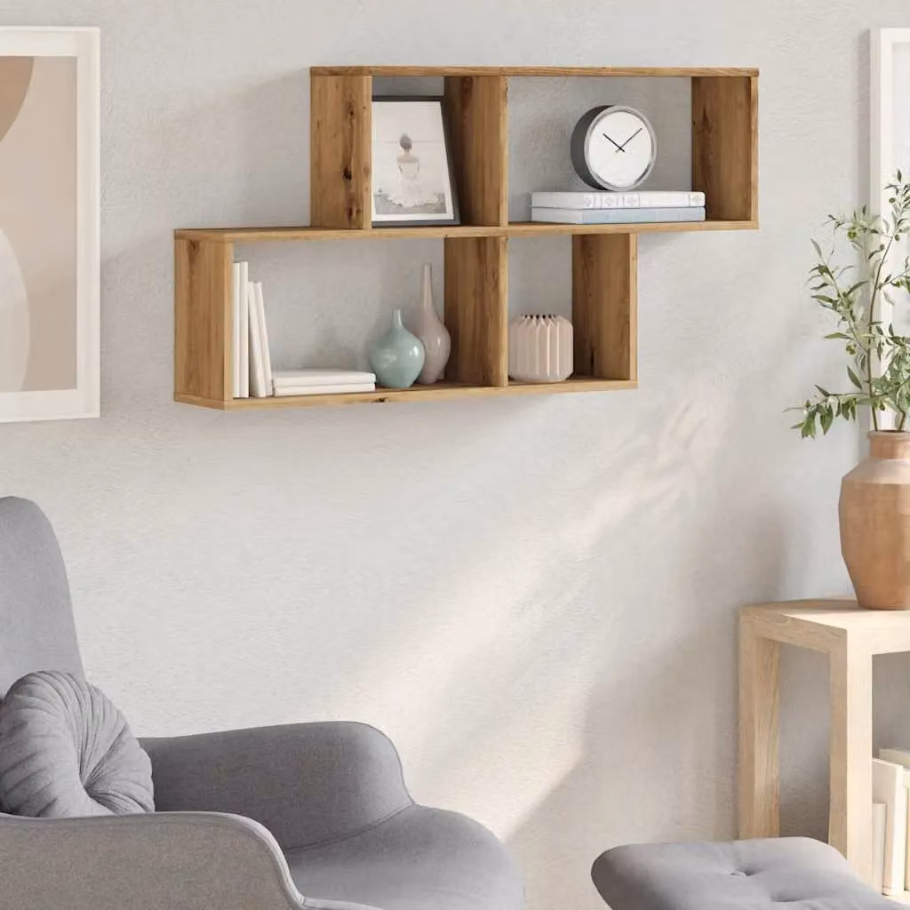 Berkfield Home Artisan Oak Wall Shelf in Brown, W/D/H: 100 x 18 x 53 cm – 2