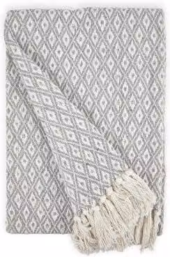 New Edge Blinds Stockholm Collection Geometric Woven Cotton Throw in Grey, W/D/H: 228 x 254 cm – 1