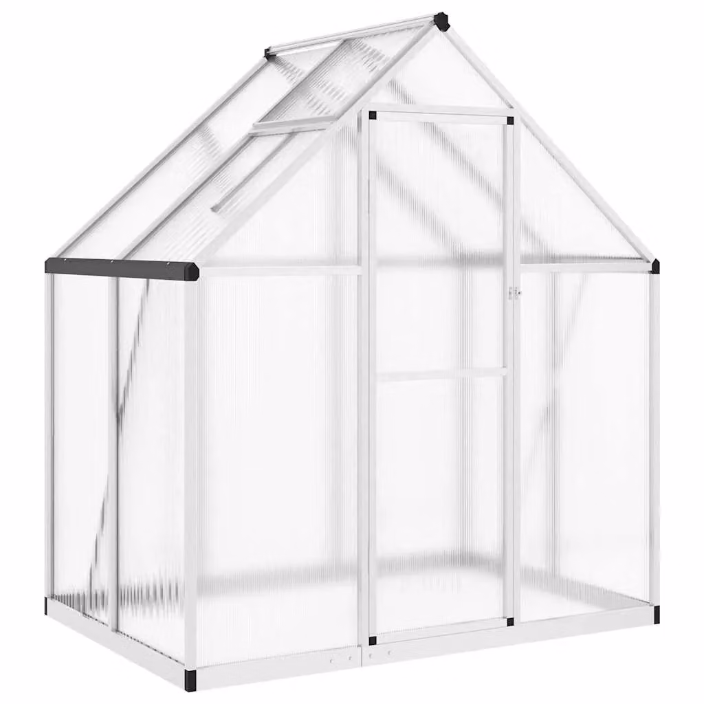 Berkfield Home Aluminium Greenhouse with Polycarbonate Panels and Base Frame, Silver, W/D/H: 169 x 114 x 195 cm – 2