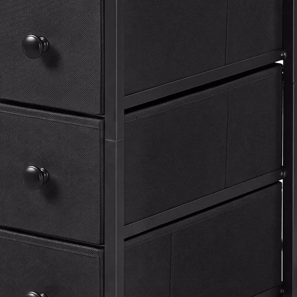 Levede Modern Black Bedside Table with Integrated LED Light and 3 Fabric Drawers – 4