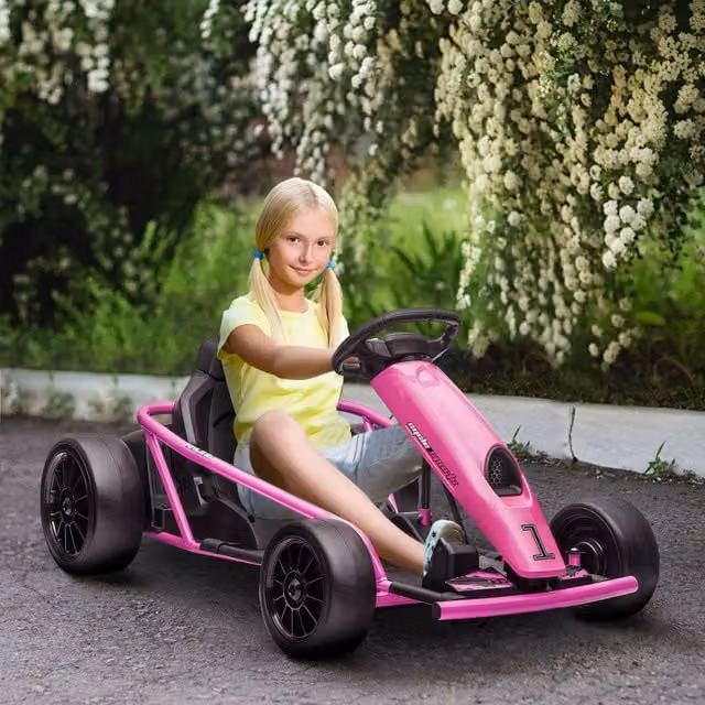 HOMCOM Drifting Electric Go Kart with Slow Start and Music in Pink