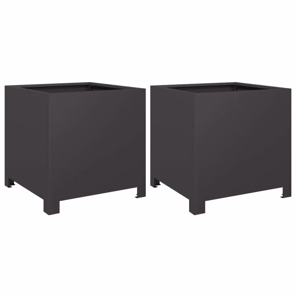 Berkfield Home Garden Steel Planter Tubs, 2 Pieces, Black, W/D/H: 40 x 40 x 40 cm – 2