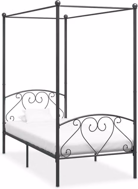 Berkfield Home Grey Metal Canopy Bed Frame, W/D/H: 120 x 200 cm