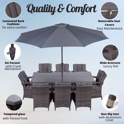 Thats Furniture Arizona 8 Seater Rattan Garden Dining Set in Grey and Brown with Metal Frame – 2