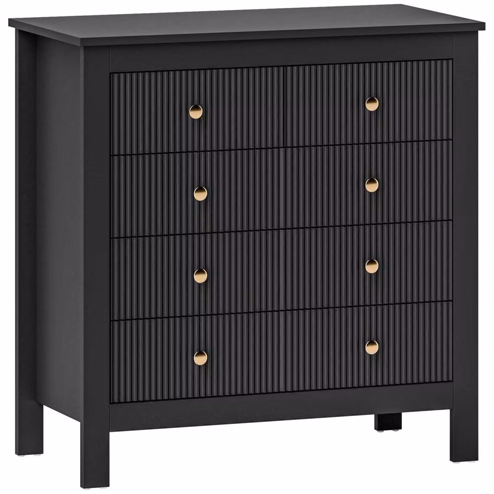 Wyld Haus Dineta Black 5 Drawer Chest of Drawers with Ridged Fronts and Gold Handles – 2