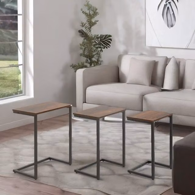 Rafaelo Mobilia 3 Piece C-Shaped Nesting Tables in Brown and Black – 1