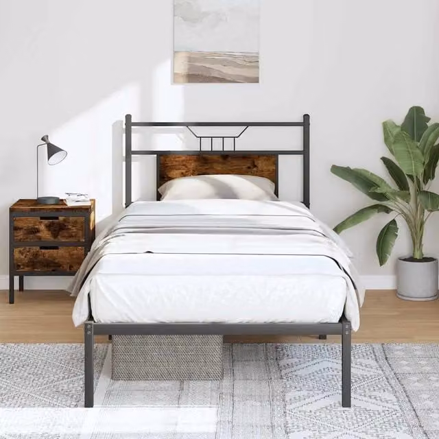 Berkfield Home Bed Frame in Smoked Oak and Brown Engineered Wood, W: 80 cm, L: 200 cm – 1