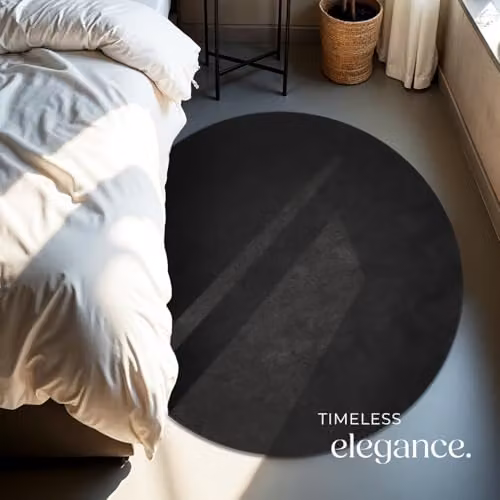 tectake Zonelle Round Fluffy Rug, Black, Diameter: 120 cm – 7