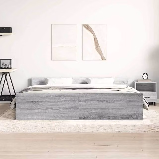 Berkfield Home Durable Super King Bed Frame with Headboard and Footboard in Grey Sonoma, W/D/H: 180 x 200 x 183 cm