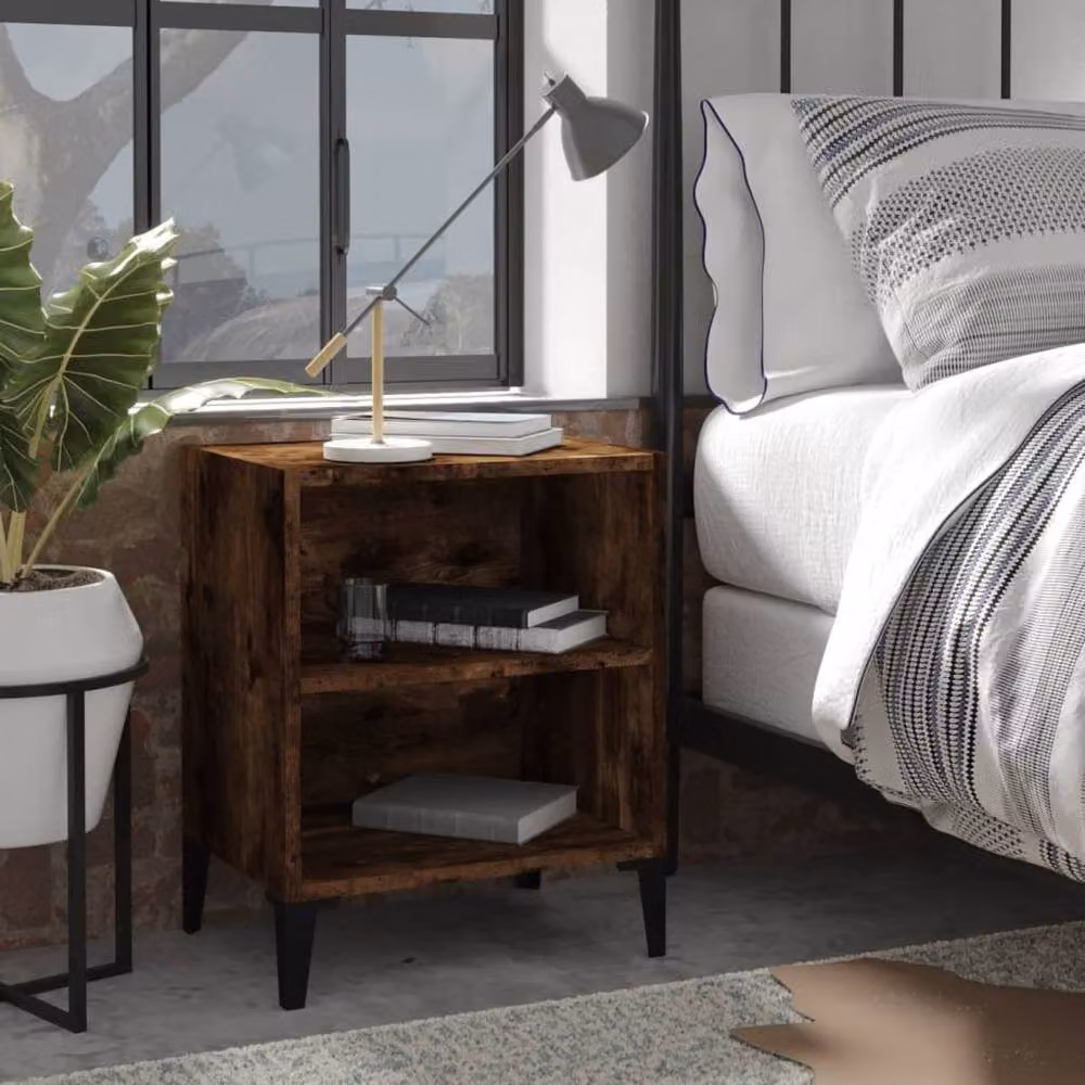 Berkfield Home Bed Cabinet with Metal Legs in Smoked Oak Brown, W/D/H: 40 x 30 x 50 cm – 2
