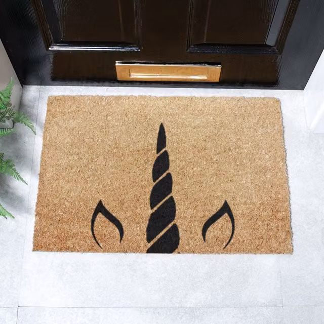 Artsy Mats Brown Unicorn Horn Coir and Natural Rubber Rectangular Doormat