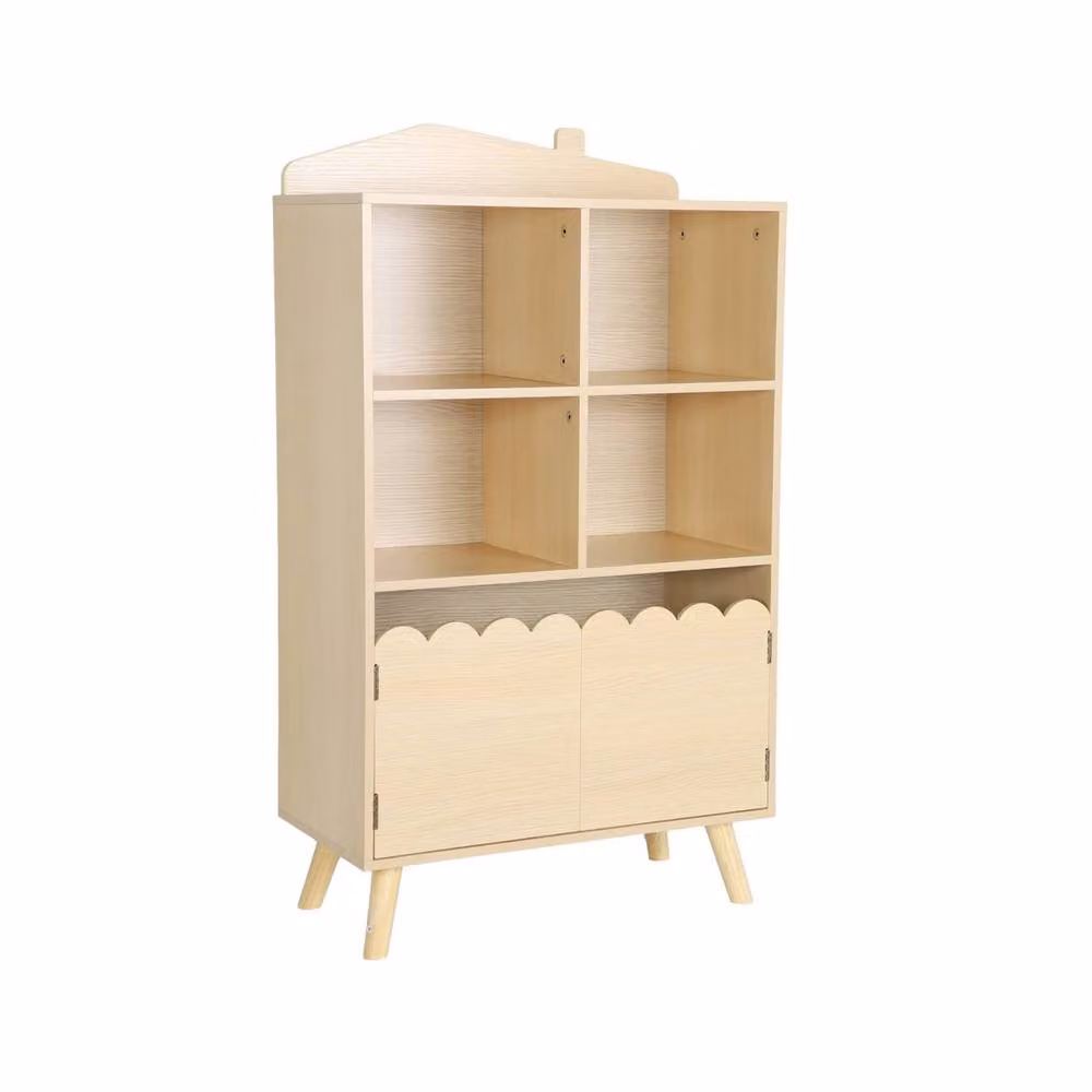 sweeek Children's Pine Wood Library with 2 Doors and 4 Shelves in Beige – 2