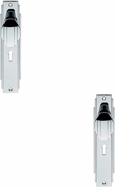 Loops 2x Pair Line Detailed Door Knob on Lock Backplate, Polished Chrome, W: 20.5 cm, H: 205 mm