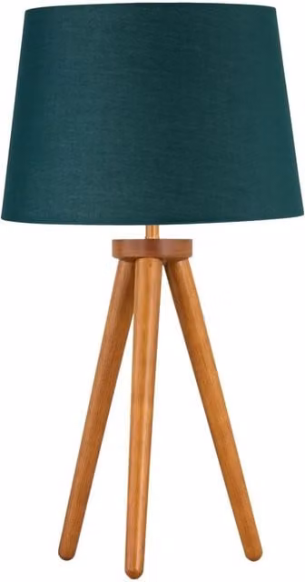 First Choice Lighting Voyage Table Lamp with Dark Green Fabric Shade and Brown Wood Base – 1