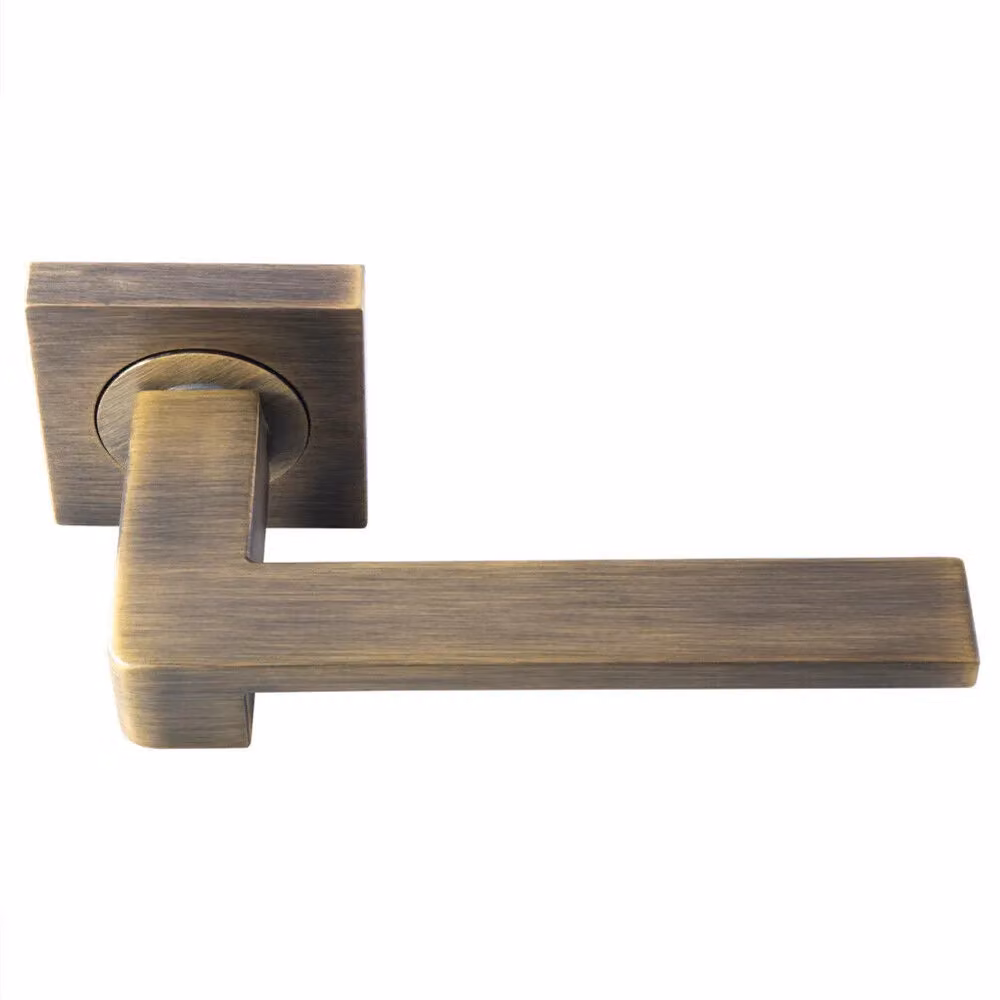 Loops 4x Pair Flat Squared Bar Handles with Square Rose in Antique Brass – 2