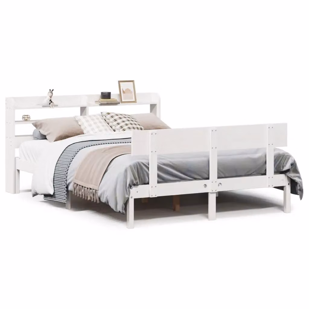 Berkfield Home White Solid Wood Pine Bed Frame W: 135 cm, D: 190 cm – 2
