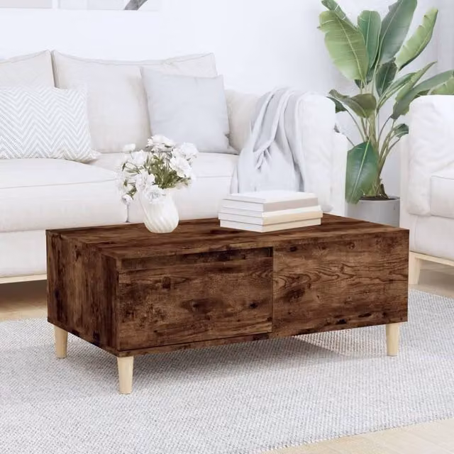 Berkfield Home Smoked Oak Coffee Table in Brown, W/D/H: 90 x 50 x 36.5 cm