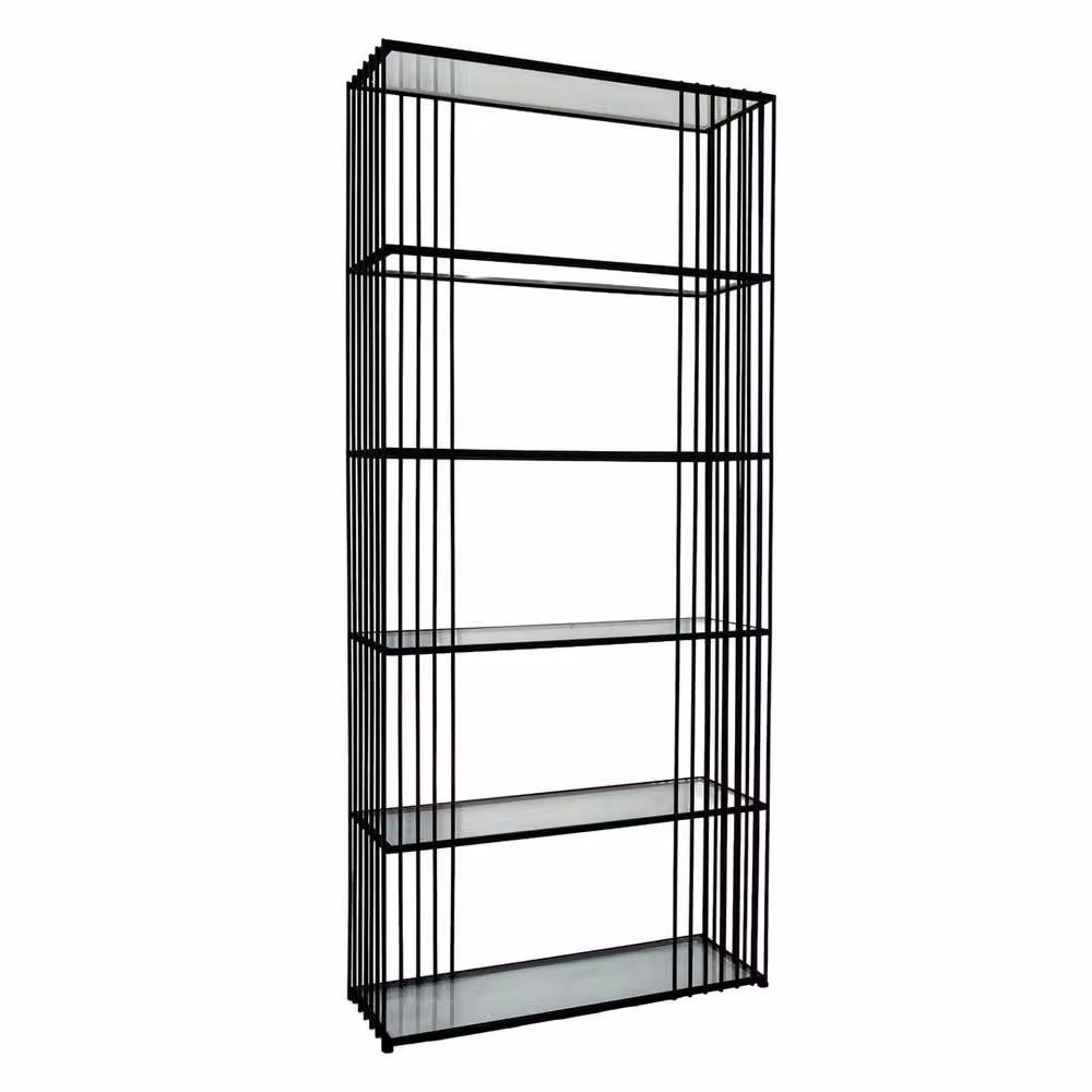 Lemon Pavilion Furniture and Decor Alto Shelf Unit with Glass Shelves, Black, W: 80 cm, D: 27 cm, H: 179 cm – 2