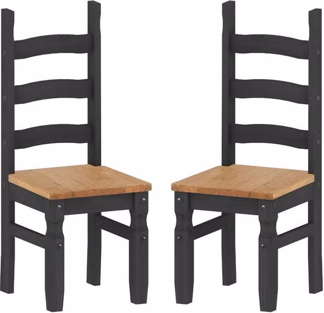 FORGEVIO Set of 2 Charcoal Slat Back Dining Chairs in Solid Waxed Pine Wood
