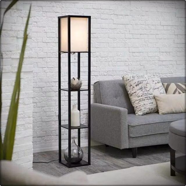 Kelvenix Black Wood Floor Lamp with 3-Tier Storage, Height: 160 cm – 1