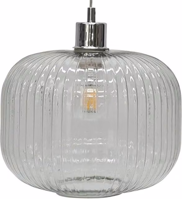 First Choice Lighting Batley Large Clear Ribbed Glass Easy Fit Pendant Shade – 1
