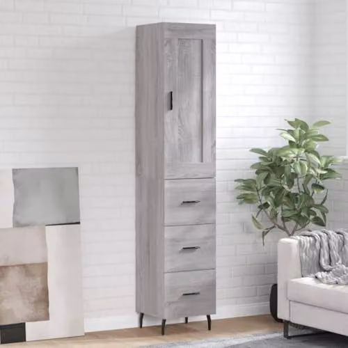 vidaXL Modern Grey Highboard with Hinged Doors and Internal Shelves, W/D/H: 34.5 x 34 x 180 cm – 2