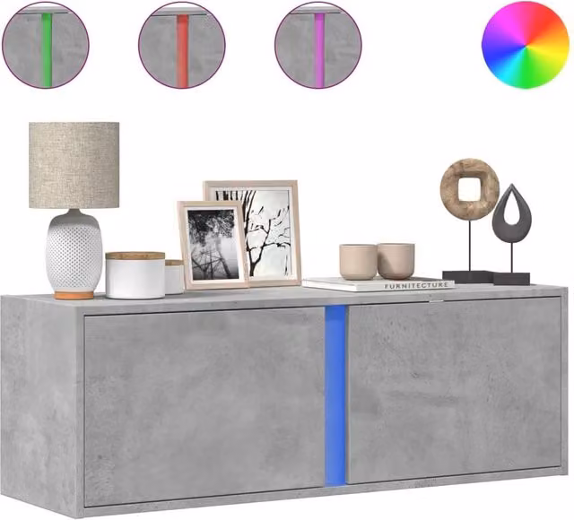 Berkfield Home Modern Wall Mounted TV Cabinet with LED Lighting in Concrete Grey W/D/H: 100 x 31 x 35 cm
