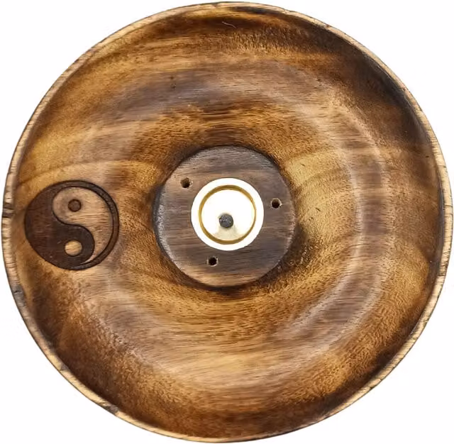 KDMD Yin & Yang Round Wooden Incense Stick and Cone Burner Disc in Brown – 5