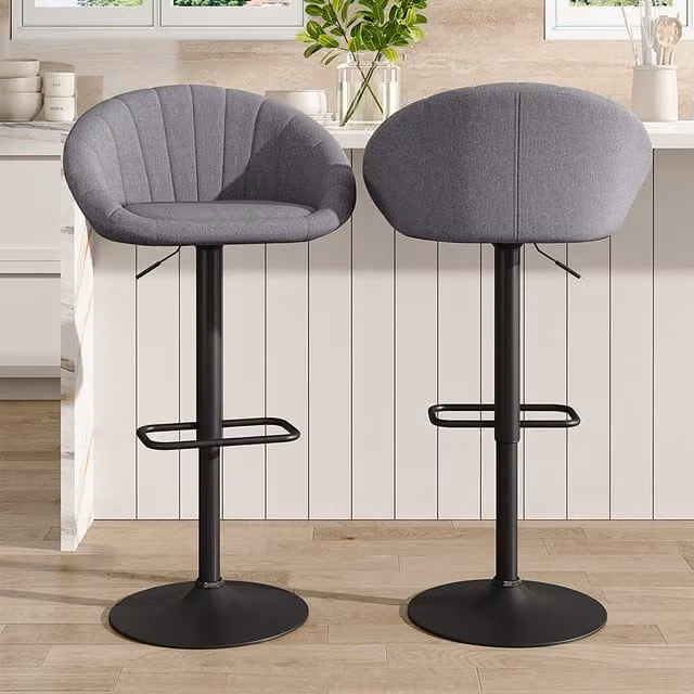 Livingandhome Set of 2 Modern Grey Fabric Swivel Breakfast Bar Stools