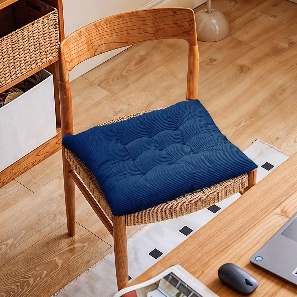 PAWNORA Set of 4 Dark Blue Square Corduroy and Velvet Chair Cushions with Tie Ons, W/D/H: 40 x 40 x 4 cm – 2