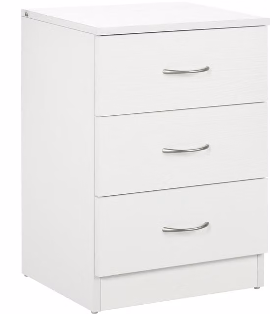 HOMCOM Three-Drawer Simple Bedside Table in White – 1
