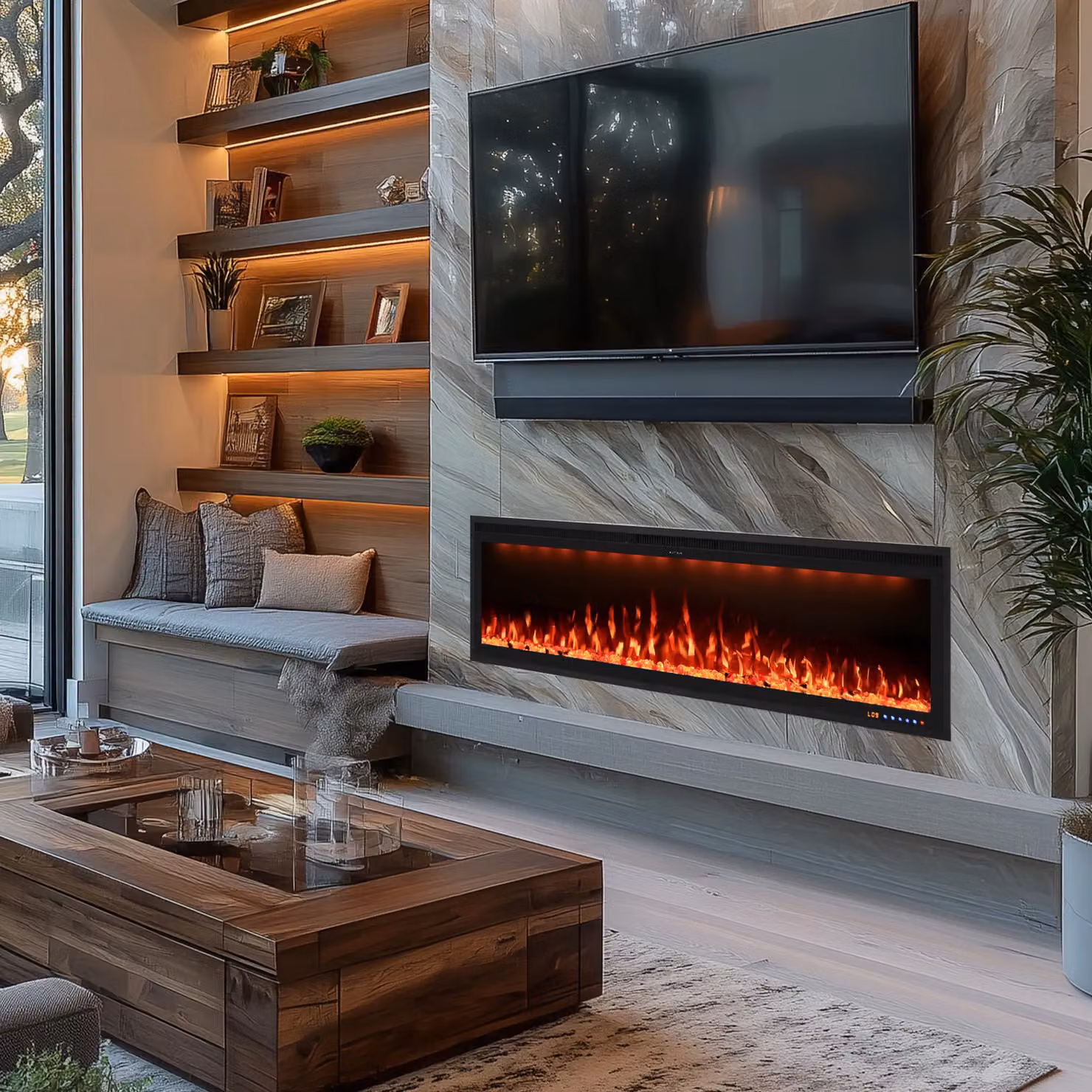Omni-Burn Black Recessed and Wall-mounted Electric Fireplace with App Control, W/D/H: 106 x 16.02 x 42.84 cm – 4