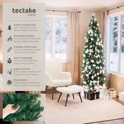 tectake Artificial Christmas Tree in Green with Lifelike Needles and Metal Stand, Height: 210 cm – 2