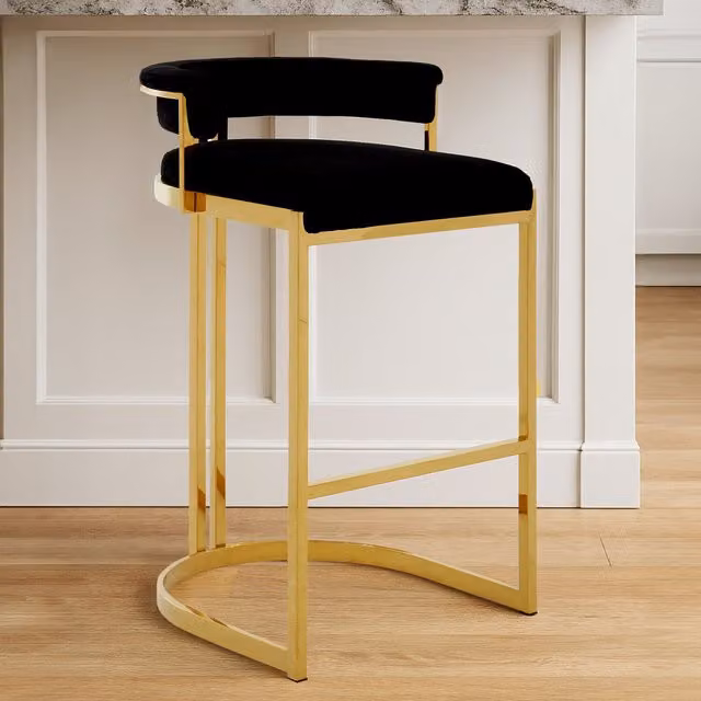 Fifty Five South Orsina Modern Black Velvet Bar Stool with Gold Metal Frame