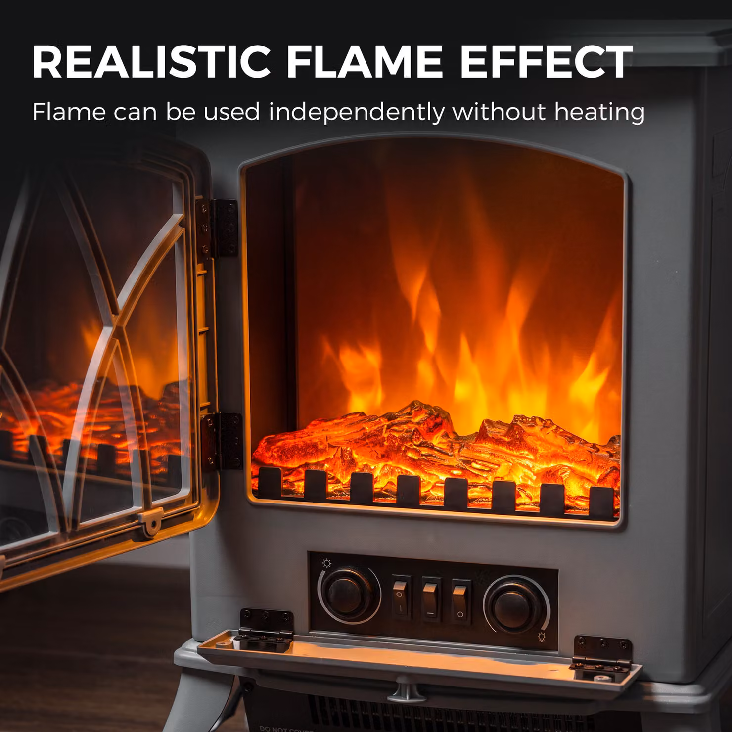 HOMCOM Vintage Electric Fireplace Heater, 1kW-2kW, Grey – 4