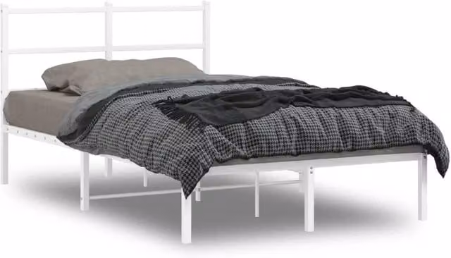 Berkfield Home Metal Bed Frame with Headboard in White, W/D/H: 120 x 190 cm – 1
