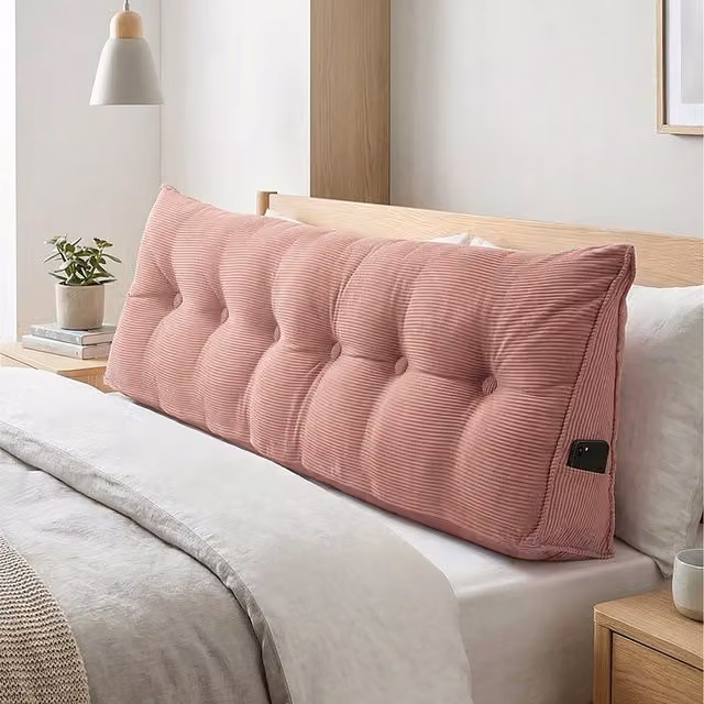 Livingandhome Pink Corduroy Wedge Headboard Pillow with Removable Cover, Width: 180 cm