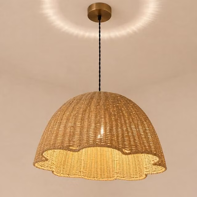 CGC Lighting Valeria 50cm Large Paper and Rattan Scallop Dome Lampshade in Brown